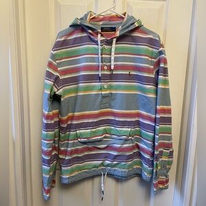 Ralph Lauren Poli Multicolor Striped Hoodie size medium m preppy vintage…
